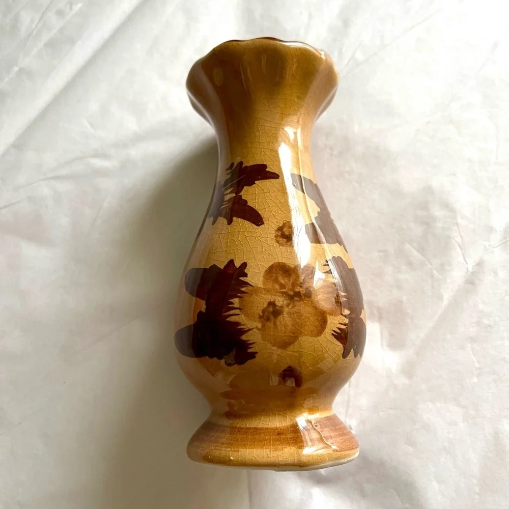 EUC! Vintage 5” Floral Vase Brown Tan